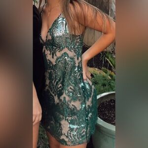 Free People Emerald Green Sequin Mini Dress